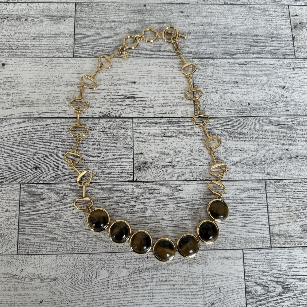 Talbots Necklace Gold Tone‎ Tigers Eye Resin Link Chain Womens Statement Jewelry